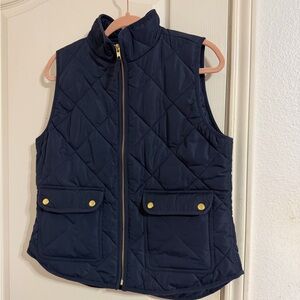 J. Crew Navy Quilted Vest with Gold Accents